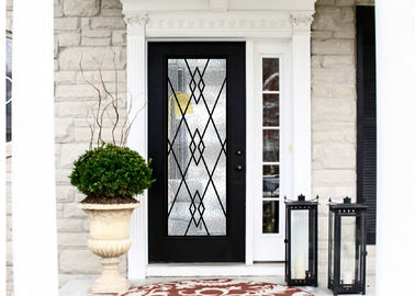 Decorative Wrought Iron Glass For Door Agon Filled 22*64 Inch Size Shaped